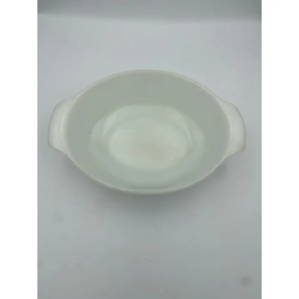 Fire-King Milk Glass Round Casserole Dish White Blue Floral Pattern 428